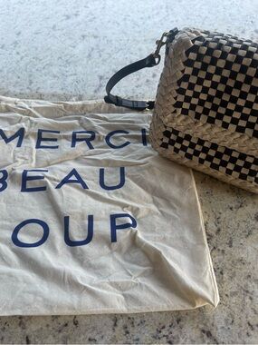 Clare V Woven Checker Crossbody Bag in Black and Cream
